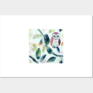 Watercolor owl pattern Posters and Art